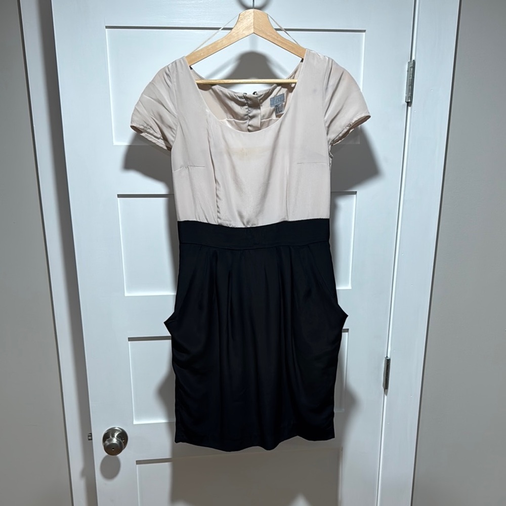 H&M Cream and White Sheath Dress with Cowl Neck